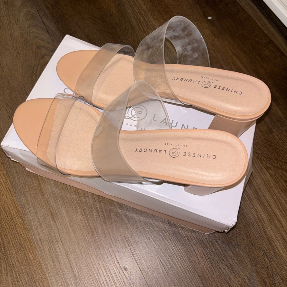 Chinese Laundry Nude and Clear Heeled Sandals